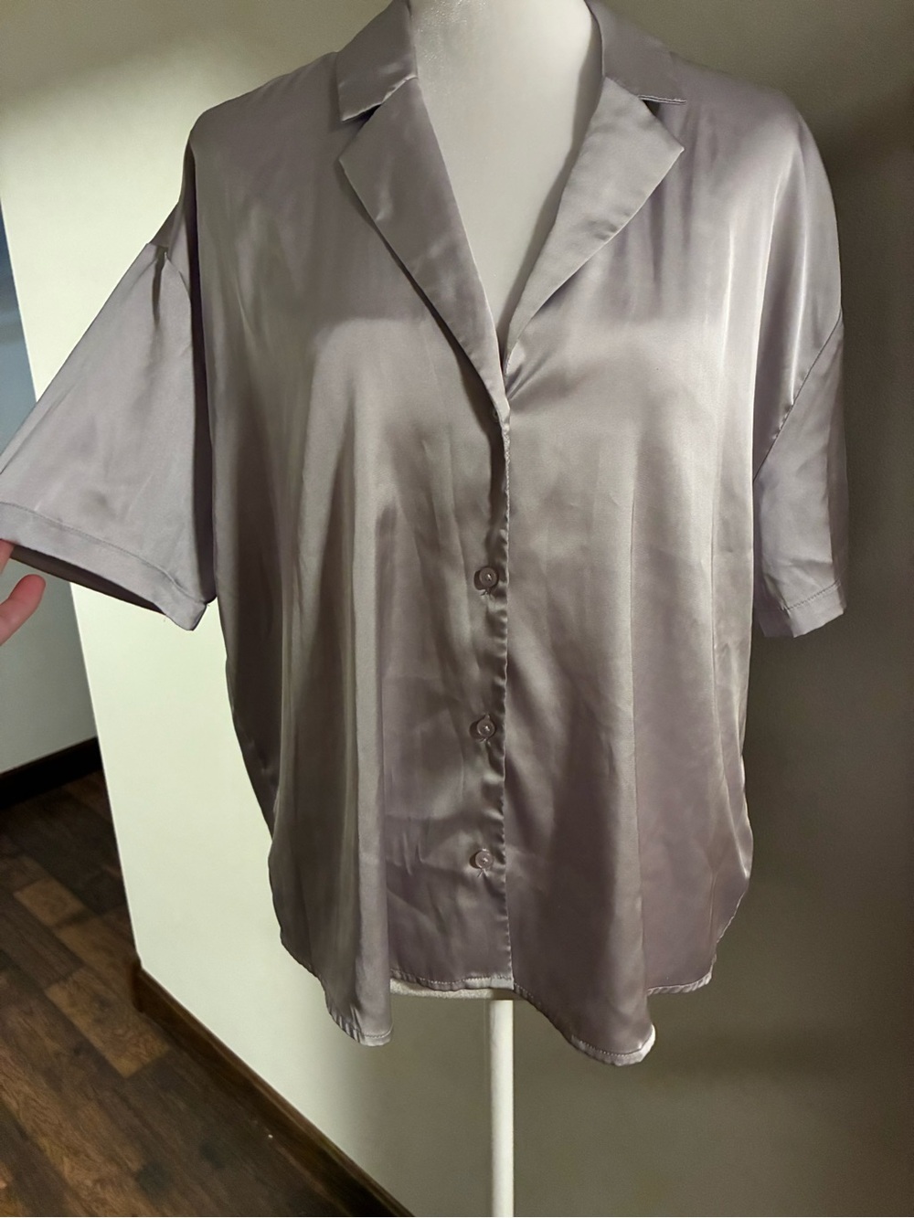 Express Satin Boxy Button-Down Shirt - Taupe